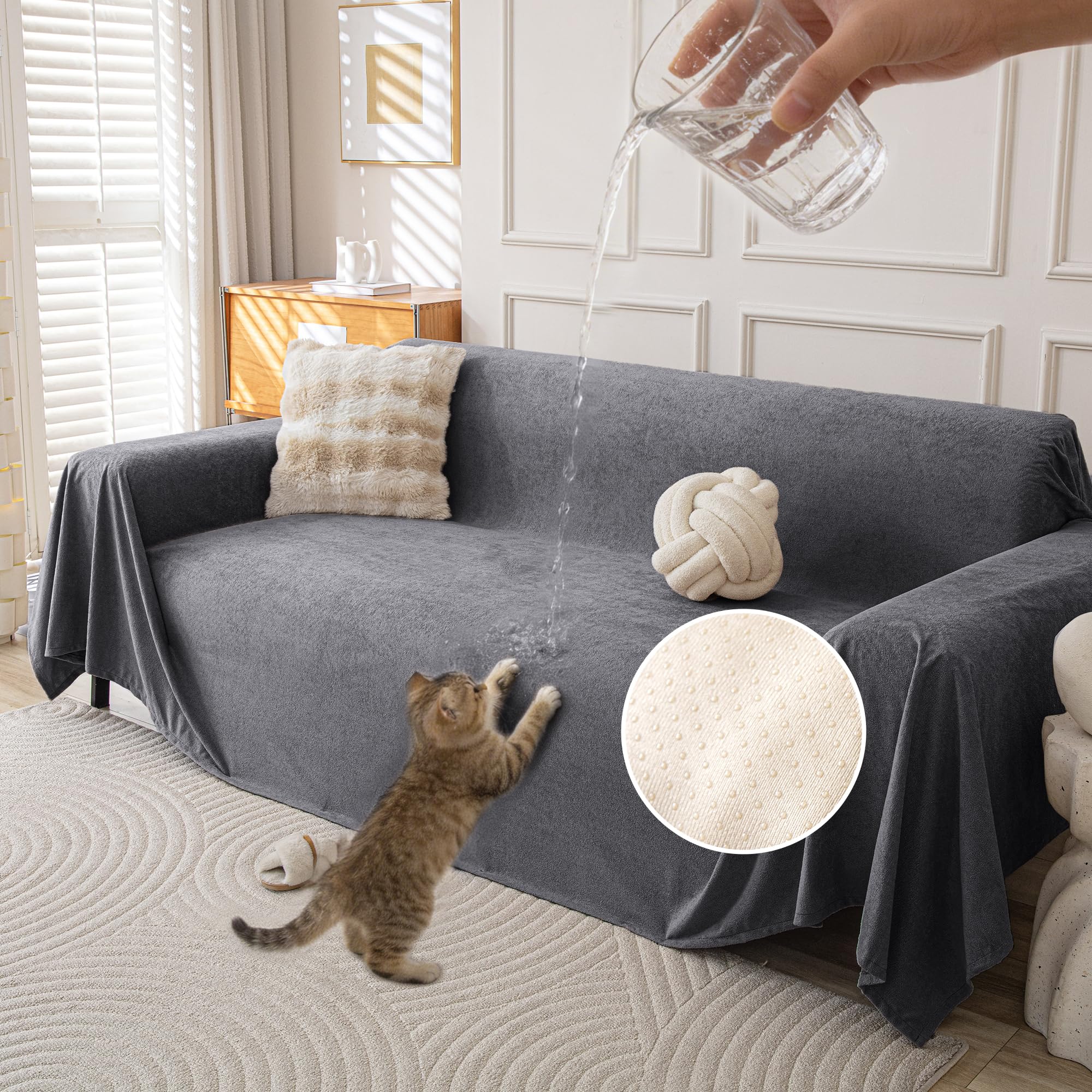 Waterproof Couch Covers for 3 Cushion, Non Slip Cat-Scratch Resistant Sofa Couch Covers for Dogs, Pet Friendly Couch Protectors Slipcovers, Washable Furniture Covers for Pets, 71" x 118",Ivory