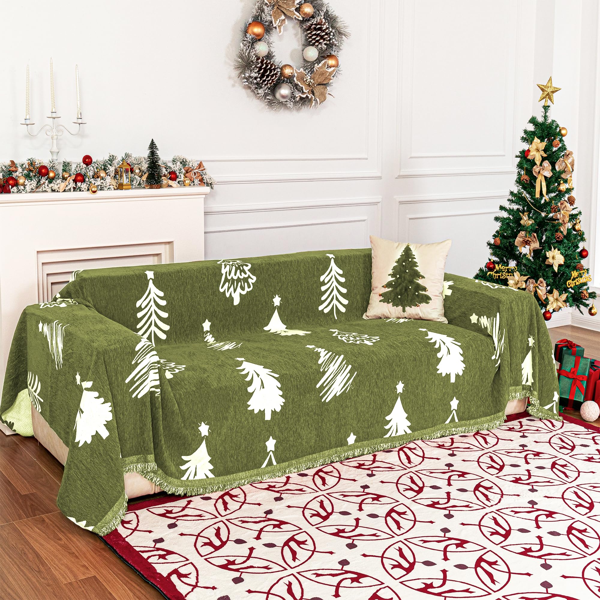 MYSKY HOME Couch Cover for Pets, Beige Couch Covers for 2 Cushion Couch Sofa, Sofa Slipcover Sectional L Shape Chenille Covers for Pets, Throw Couch for Dogs, Kids,71" X118"