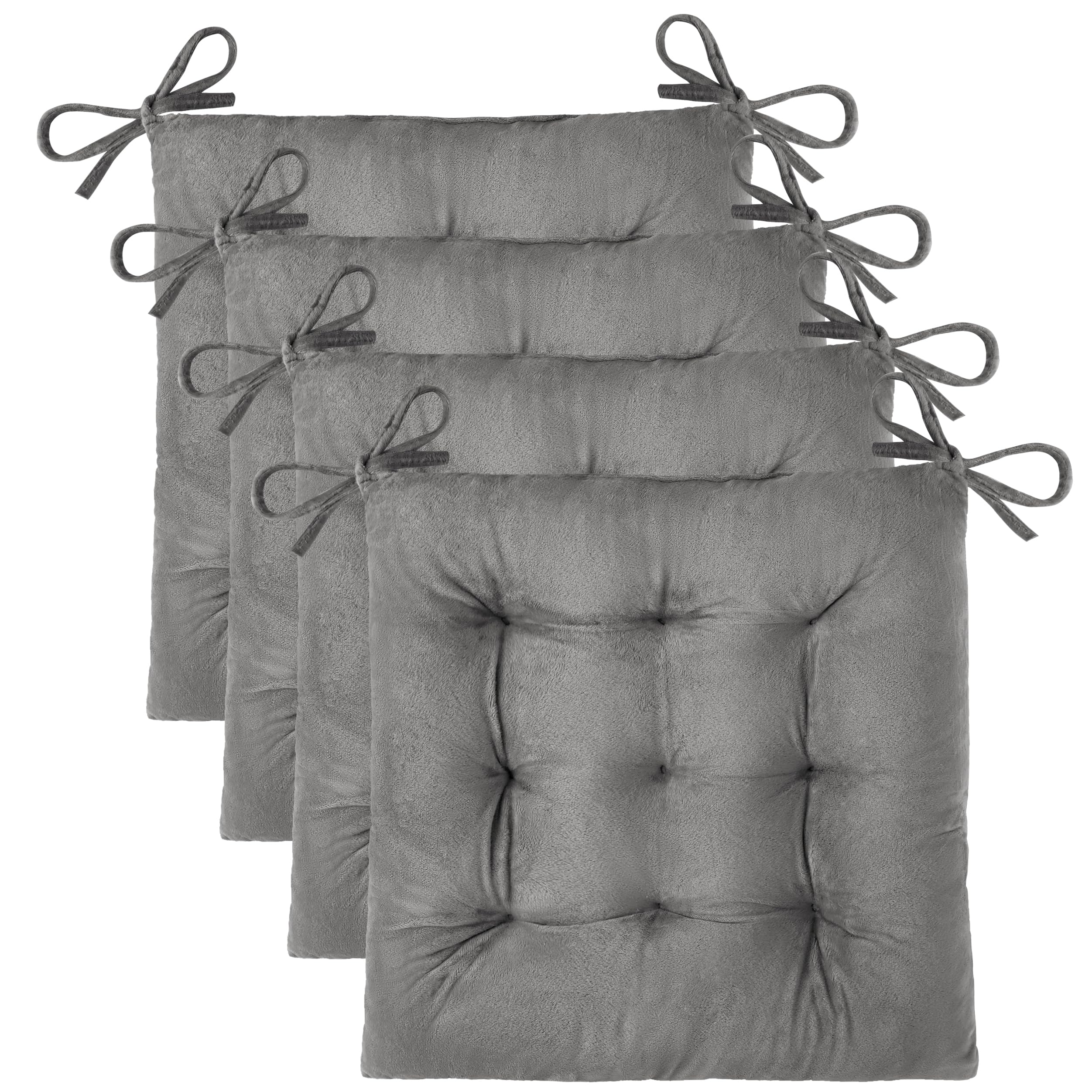 OVOV 4 Pack Chair Cushions for Dining Chairs Soft Seat Cushions for Kitchen Desk Chairs Square Chair Pads with Ties (15.5"x15.5" Green)