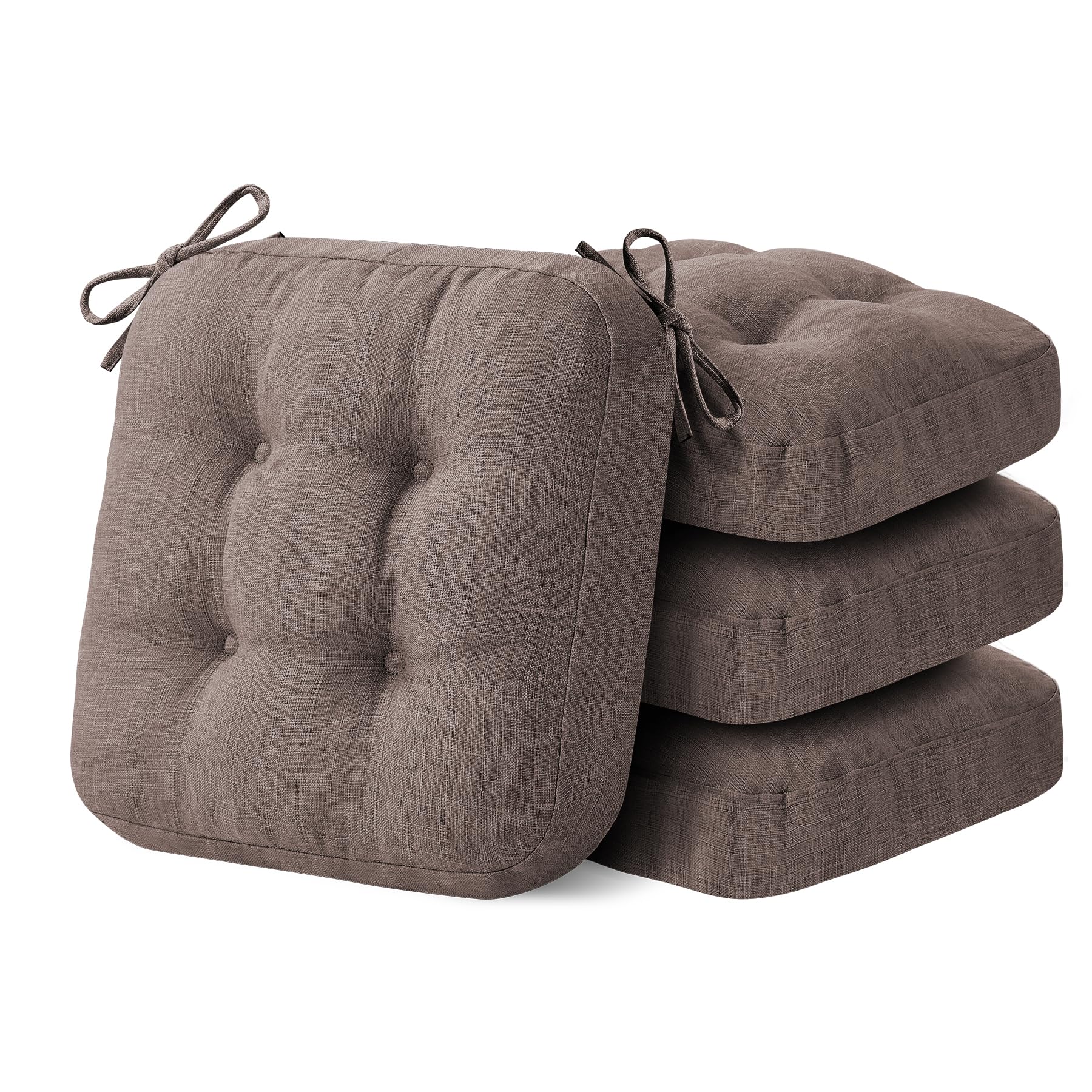 IASEAHK Chair Cushions, Memory Foam Dining Chair Cushions, Tufted Indoor Chair Pads, Set of 4, 16.5' x 16.5' x 3.5', Beige