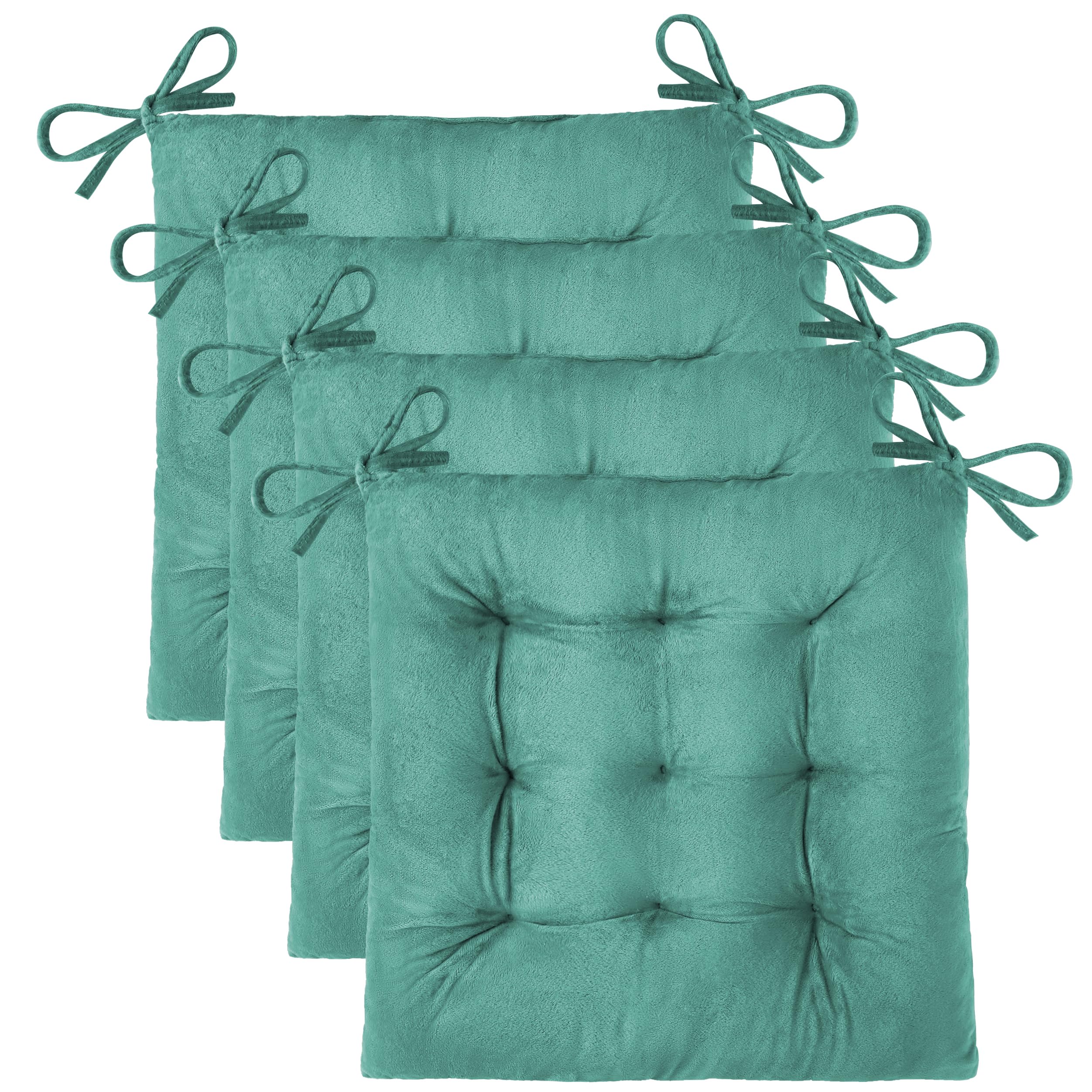 OVOV 4 Pack Chair Cushions for Dining Chairs Soft Seat Cushions for Kitchen Desk Chairs Square Chair Pads with Ties (15.5"x15.5" Green)