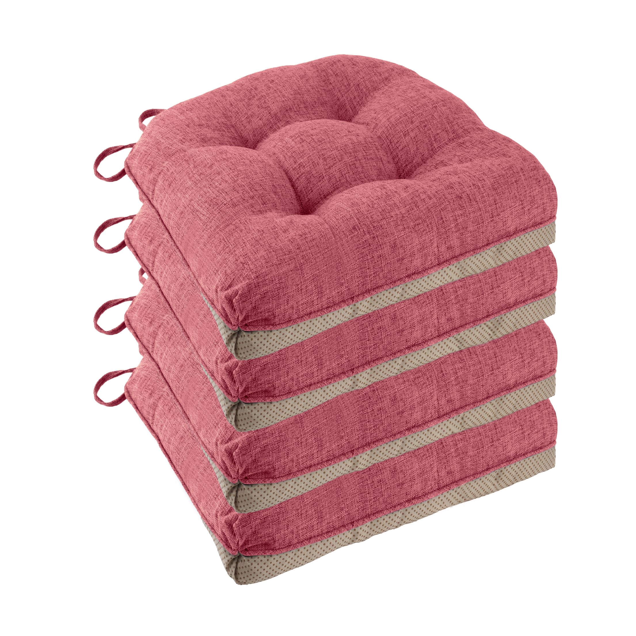 Non Slip Chair Cushions for Dining Chairs Set of 4 Kitchen Chair Cushions 18"x18"x3" Turfted Chair Pads Comfortable and Soft Seat Cushion with Ties, Coffee