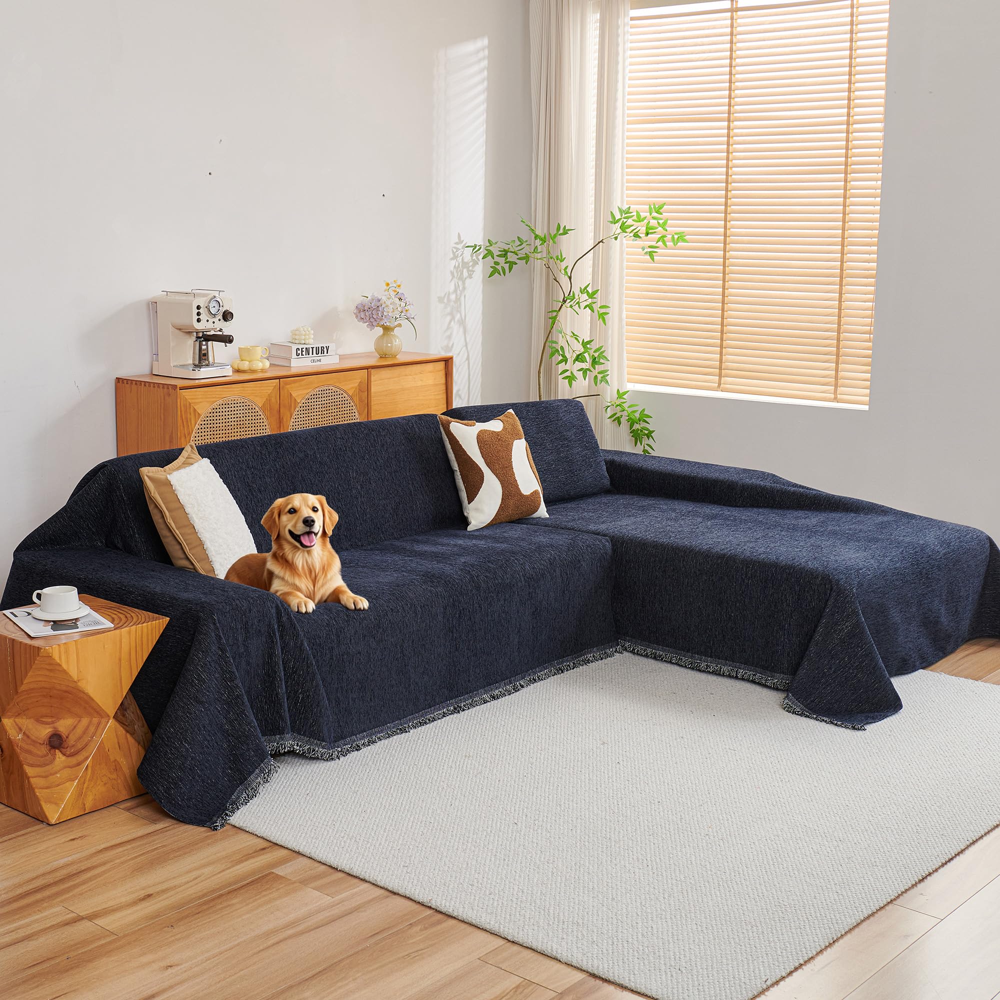 MYSKY HOME Couch Cover for Sectional Sofa, 2 Pieces Chenille Couch Covers for L Shape Sofa Cover, Furniture Protector for Pets, Kids, Sofa Slipcover for 2-3 Cushion Couch (71"x118"+71"x118", Beige)