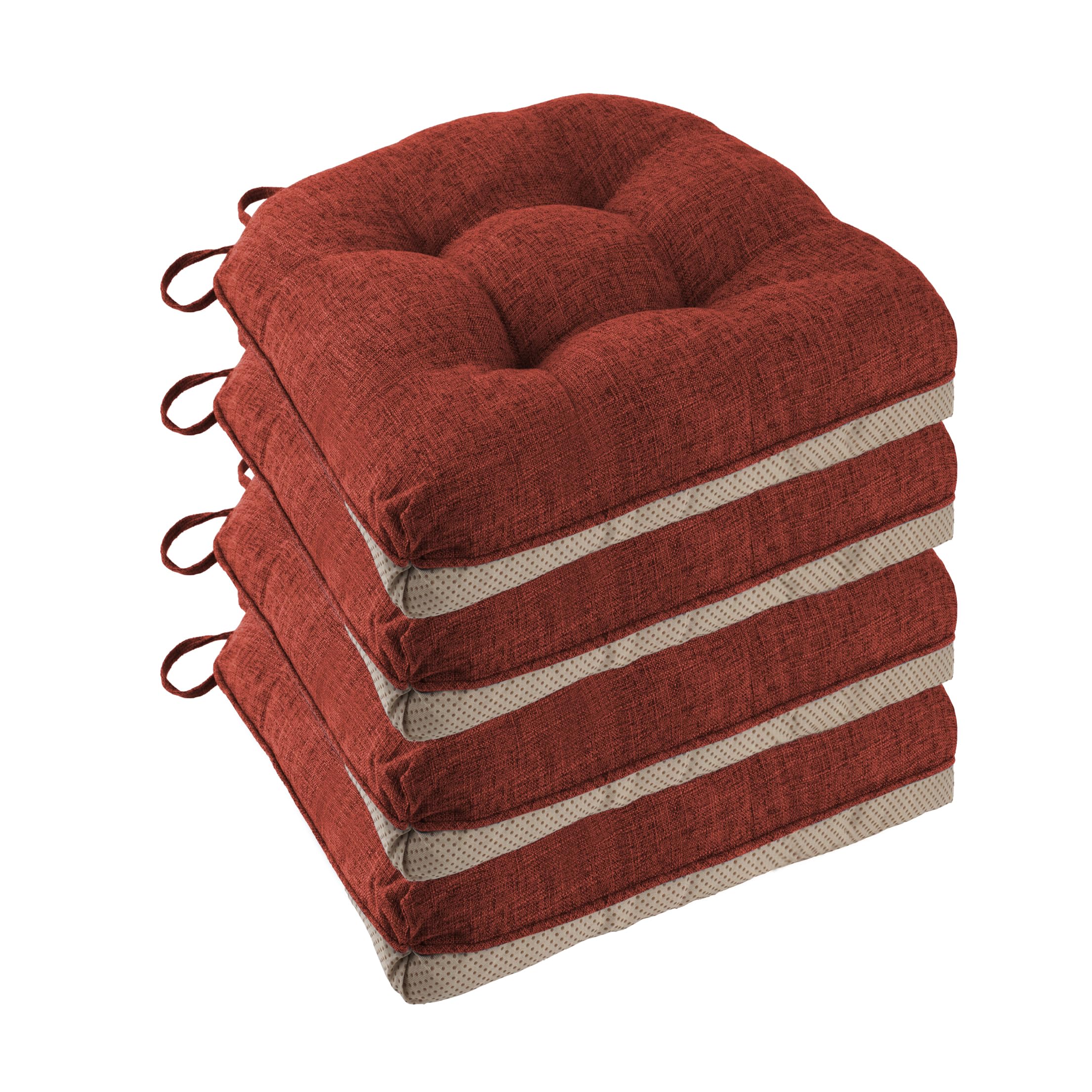 Non Slip Chair Cushions for Dining Chairs Set of 4 Kitchen Chair Cushions 18"x18"x3" Turfted Chair Pads Comfortable and Soft Seat Cushion with Ties, Coffee
