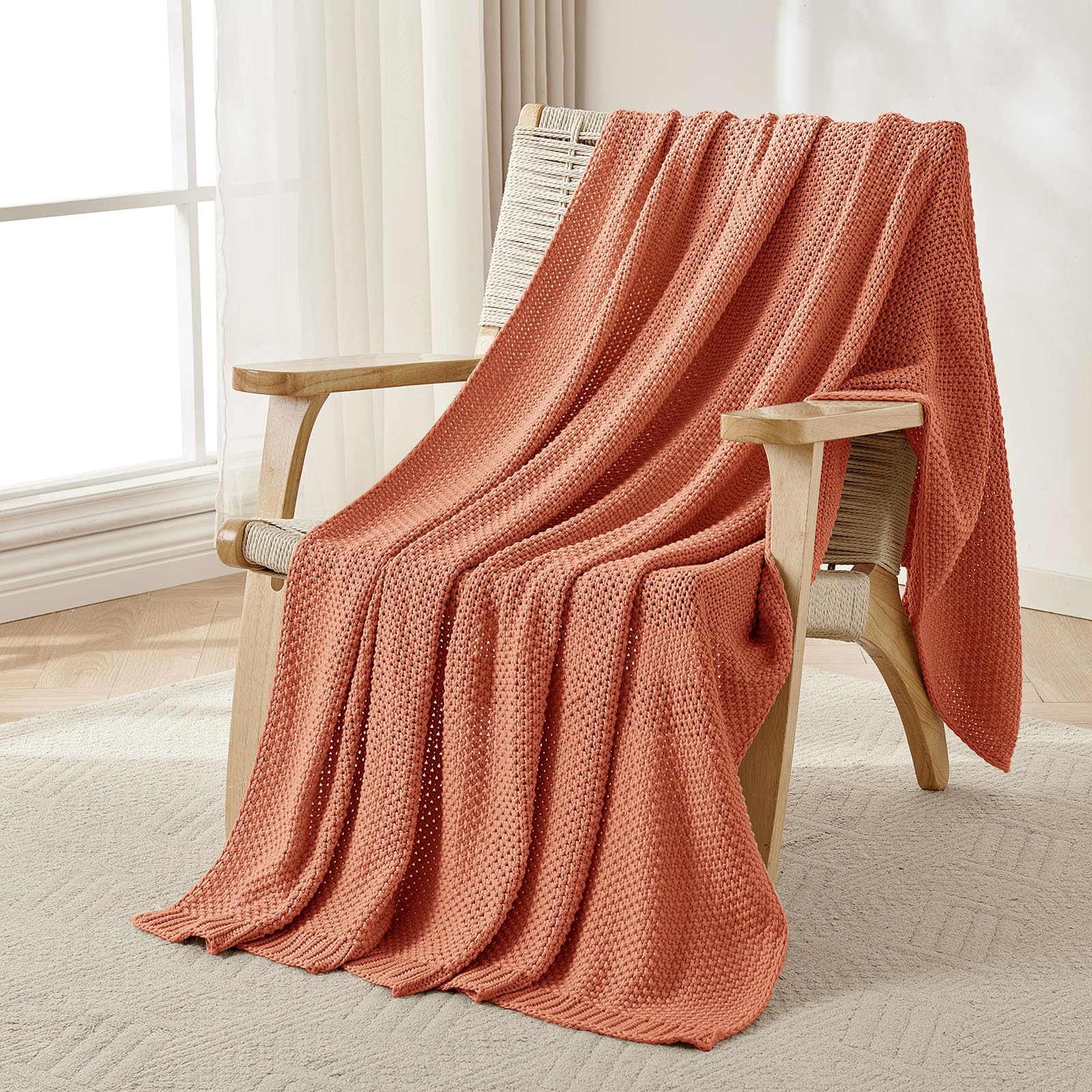 Joydeco Chunky Cable Knit Throw Blanket, Lightweight 100% Cotton Soft Cozy Throw Twin Blanket for Couch Bed and Sofa, Rustic Breathable Farmhouse Blanket Gift for Women Men(Cream White, 51"x63")