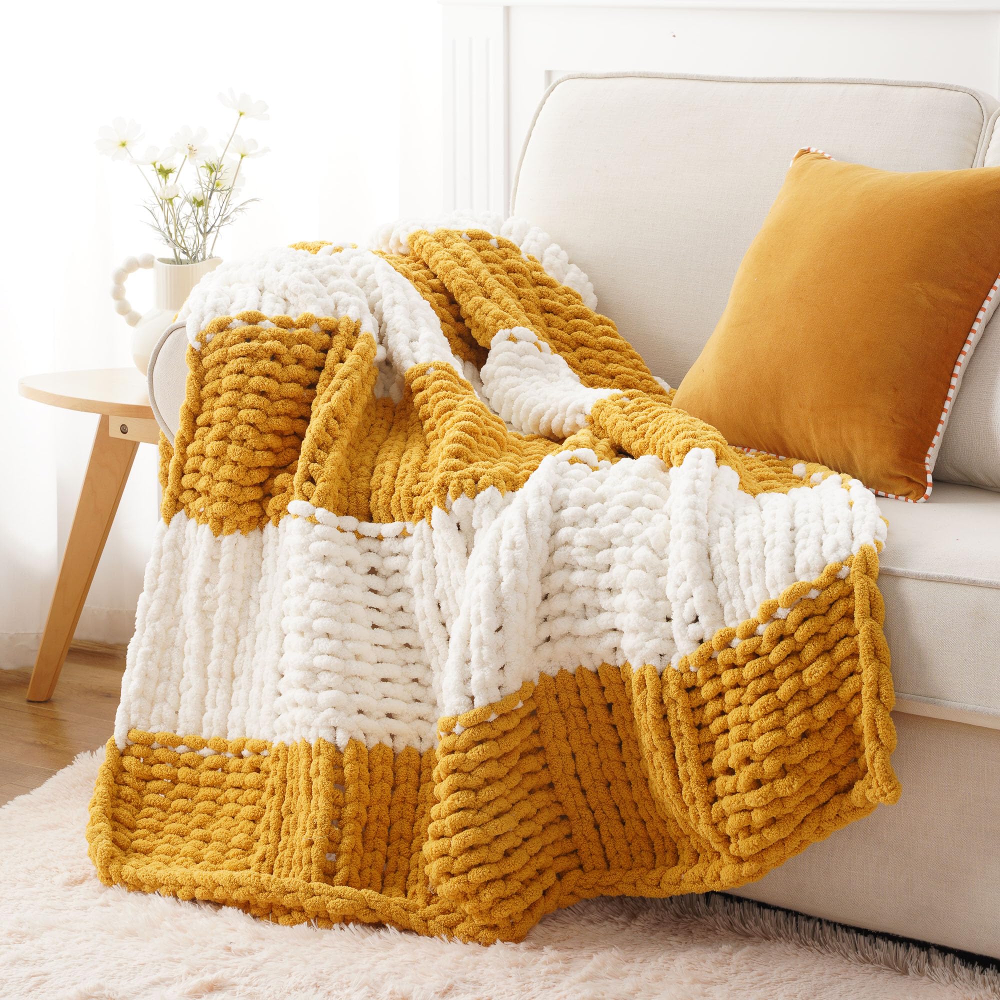 Battilo Brown Chunky Knit Throw Blanket, Soft and Thick Chenille Throw Blanket, 50"x60" Handmade Cable Knit Crochet Blanket, Knot Throw Blankets for Couch Sofa Bed Home Decor (Brown, 50"x60")