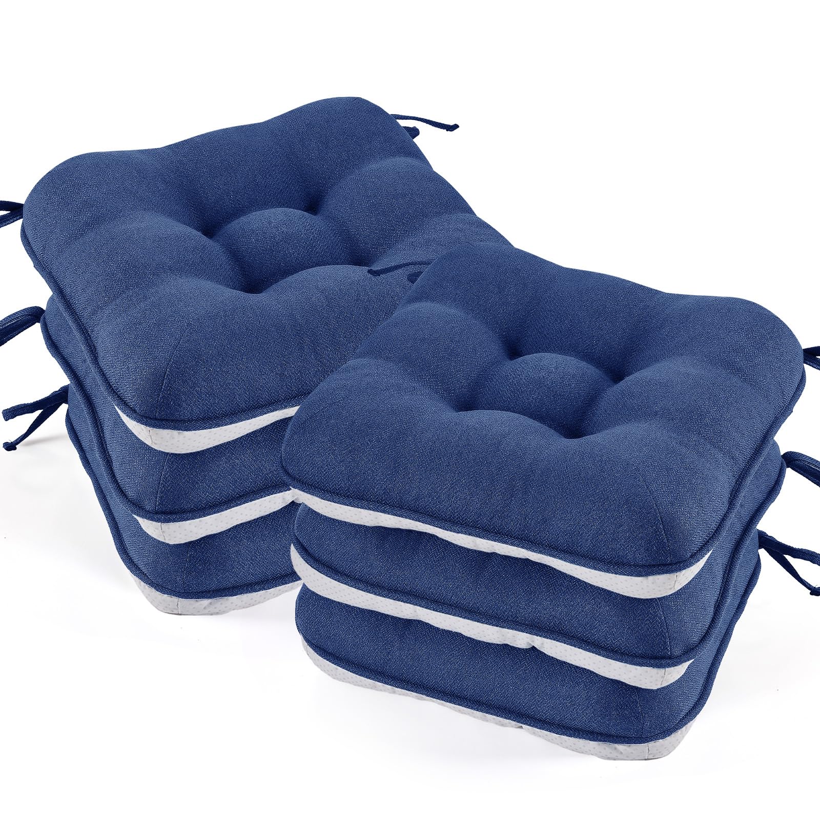 BETU Chair Cushions for Dining Chairs Set of 4,3.5" Thick Kitchen Table Chair Pads with Ties,Non Slip Backing and Covers, Seat Cushion for Dining Room,Bar,Patio Chairs,15.5"X15.5"X3.5",Beige