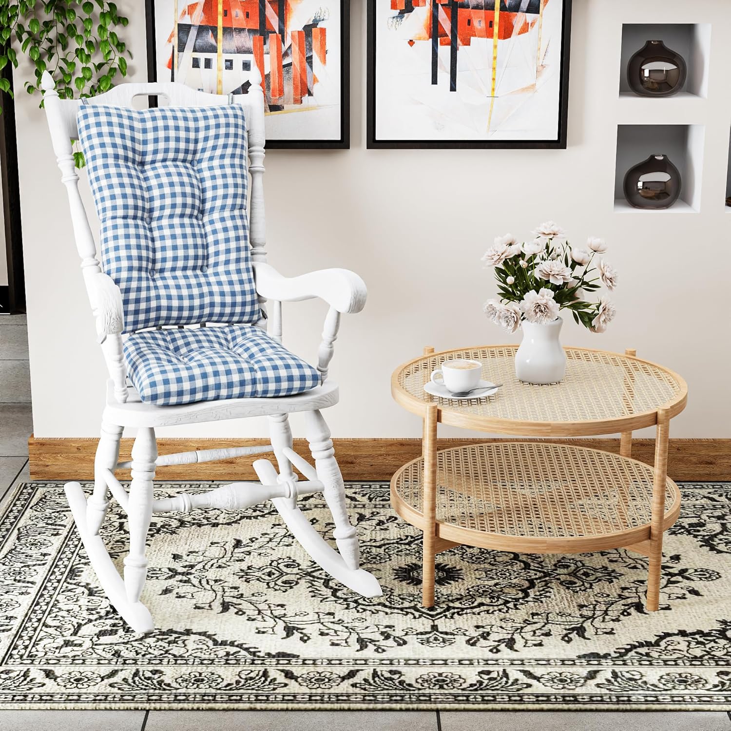 Klear Vu The Gripper Non-Slip Rocking Chair Cushion Set with Thick Padding, Includes Seat Pad & Back Pillow with Ties for Indoor Living Room Rocker, 17x17 Inches, 2 Piece Set, Wedgewood