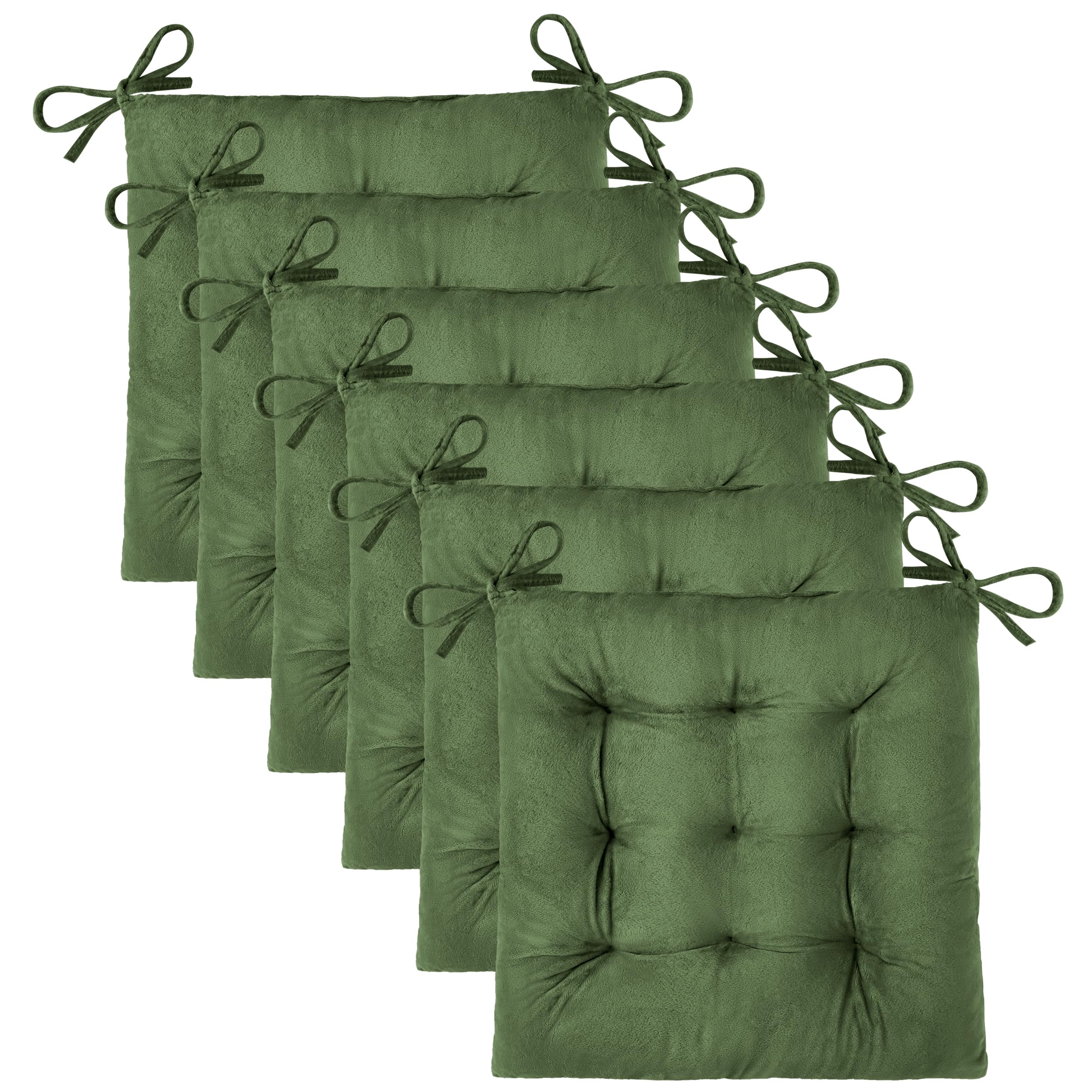 OVOV 4 Pack Chair Cushions for Dining Chairs Soft Seat Cushions for Kitchen Desk Chairs Square Chair Pads with Ties (15.5"x15.5" Green)