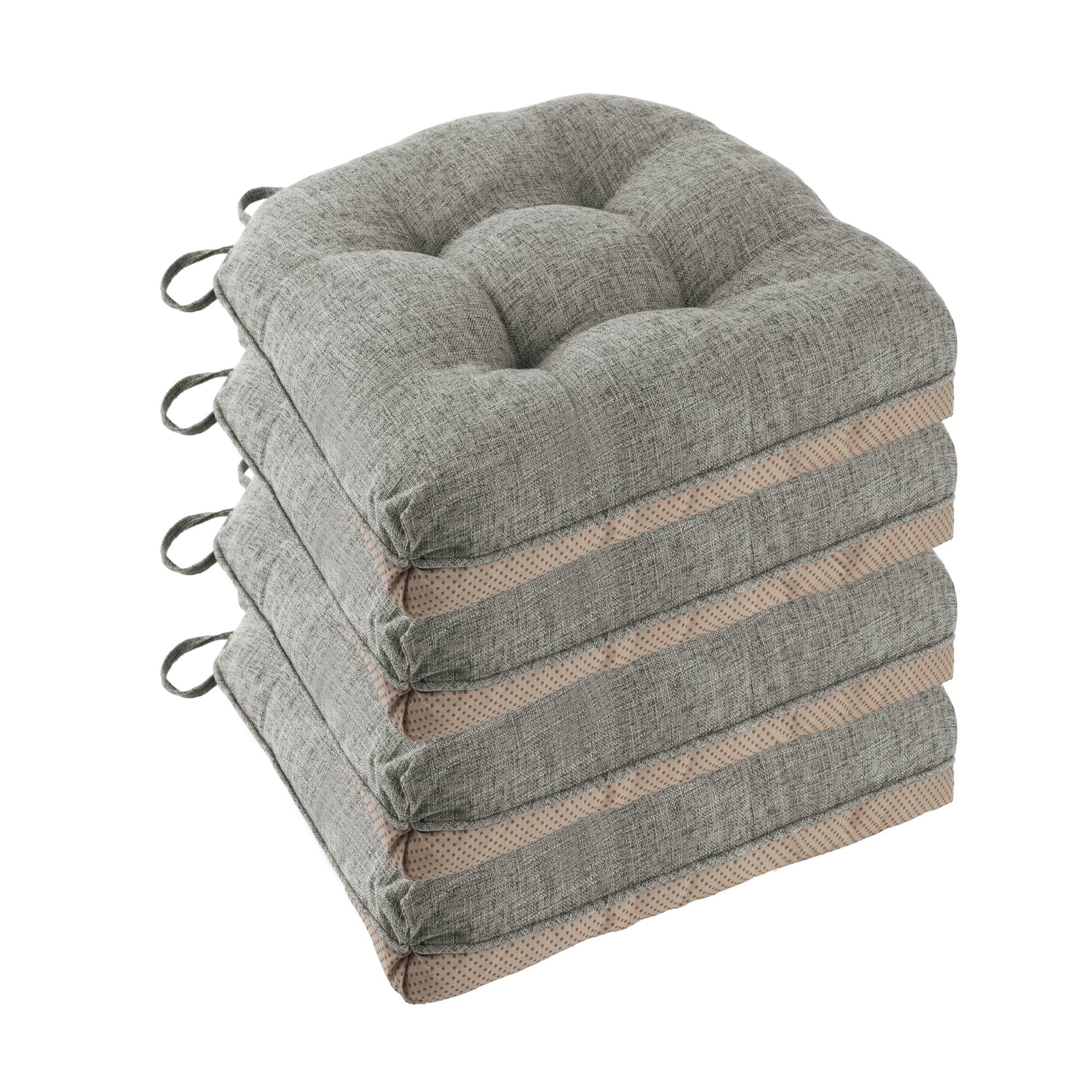 Non Slip Chair Cushions for Dining Chairs Set of 4 Kitchen Chair Cushions 18"x18"x3" Turfted Chair Pads Comfortable and Soft Seat Cushion with Ties, Coffee