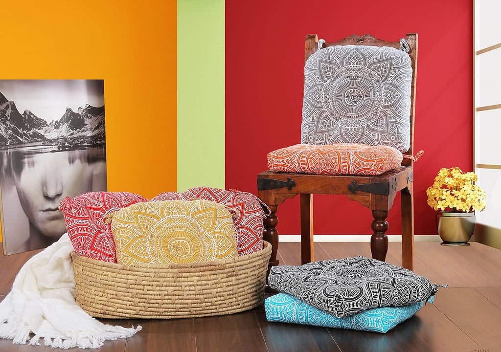 Handmade Cotton Chair Seat Pads Cushions Comfortable Pad with Ties 16''x16'' - for Dinning Chairs, Office Chair, and Bench (Sage)
