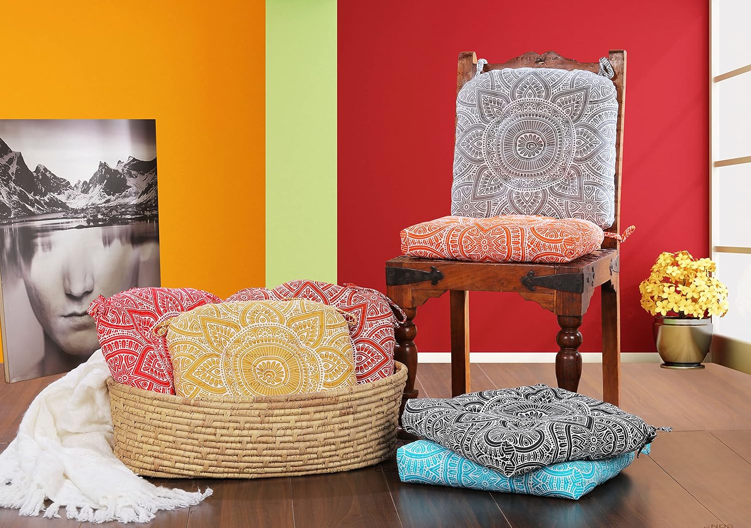 Handmade Cotton Chair Seat Pads Cushions Comfortable Pad with Ties 16''x16'' - for Dinning Chairs, Office Chair, and Bench (Sage)