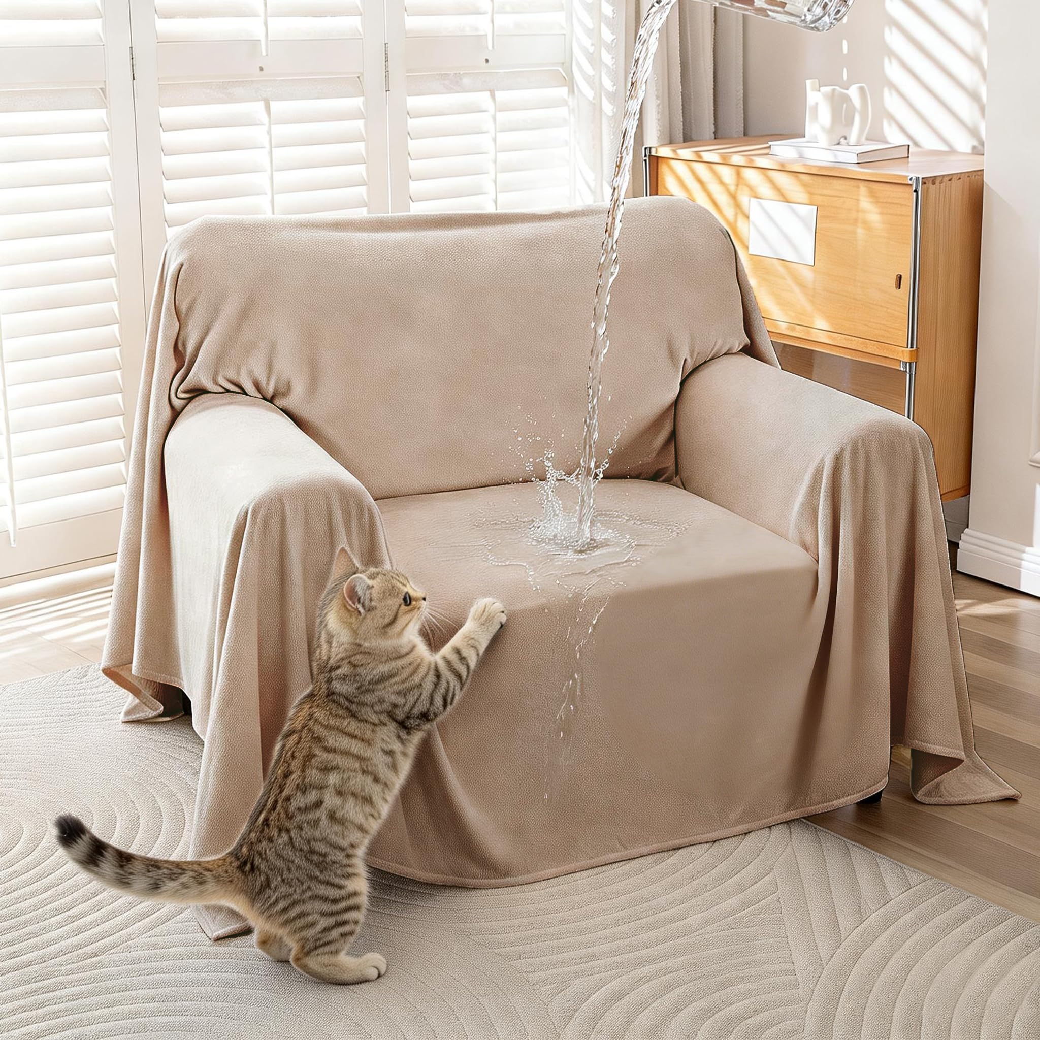 Waterproof Couch Covers for 3 Cushion, Non Slip Cat-Scratch Resistant Sofa Couch Covers for Dogs, Pet Friendly Couch Protectors Slipcovers, Washable Furniture Covers for Pets, 71" x 118",Ivory