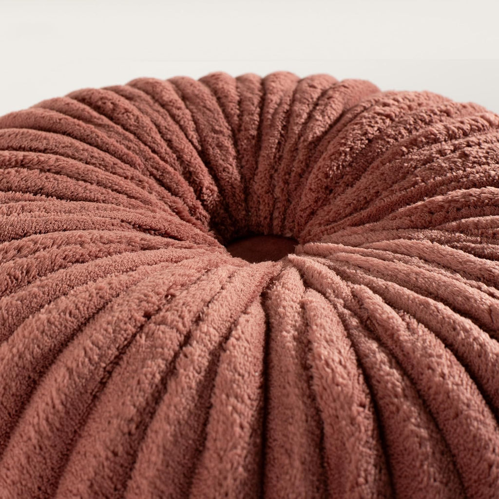 HIG Decorative Round Throw Pillows for Bed Couch -Set of 2 Handcraft Ruched Pumpkin Pillow, Soft and Durable Flannel Floor Pillow for Home Decor, Bed Living Room and Sofa (Dusty Rose,14.5"x14.5")