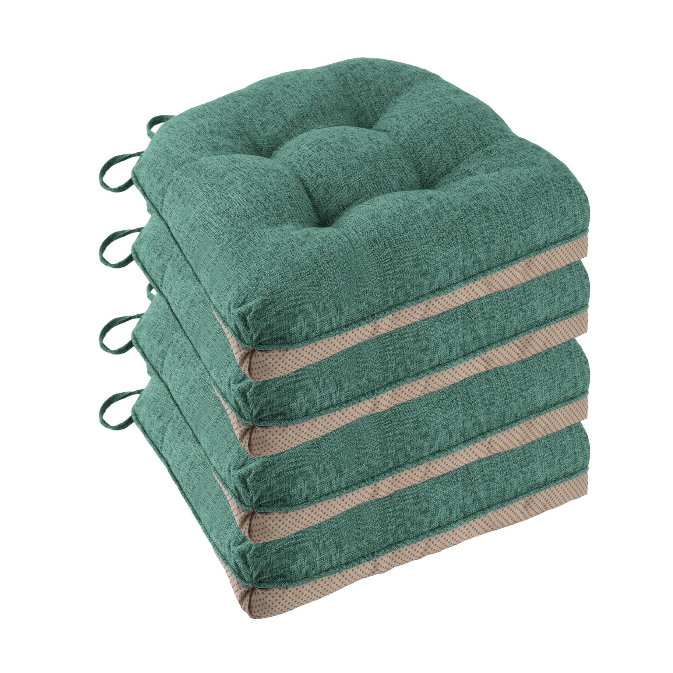 Non Slip Chair Cushions for Dining Chairs Set of 4 Kitchen Chair Cushions 18"x18"x3" Turfted Chair Pads Comfortable and Soft Seat Cushion with Ties, Coffee