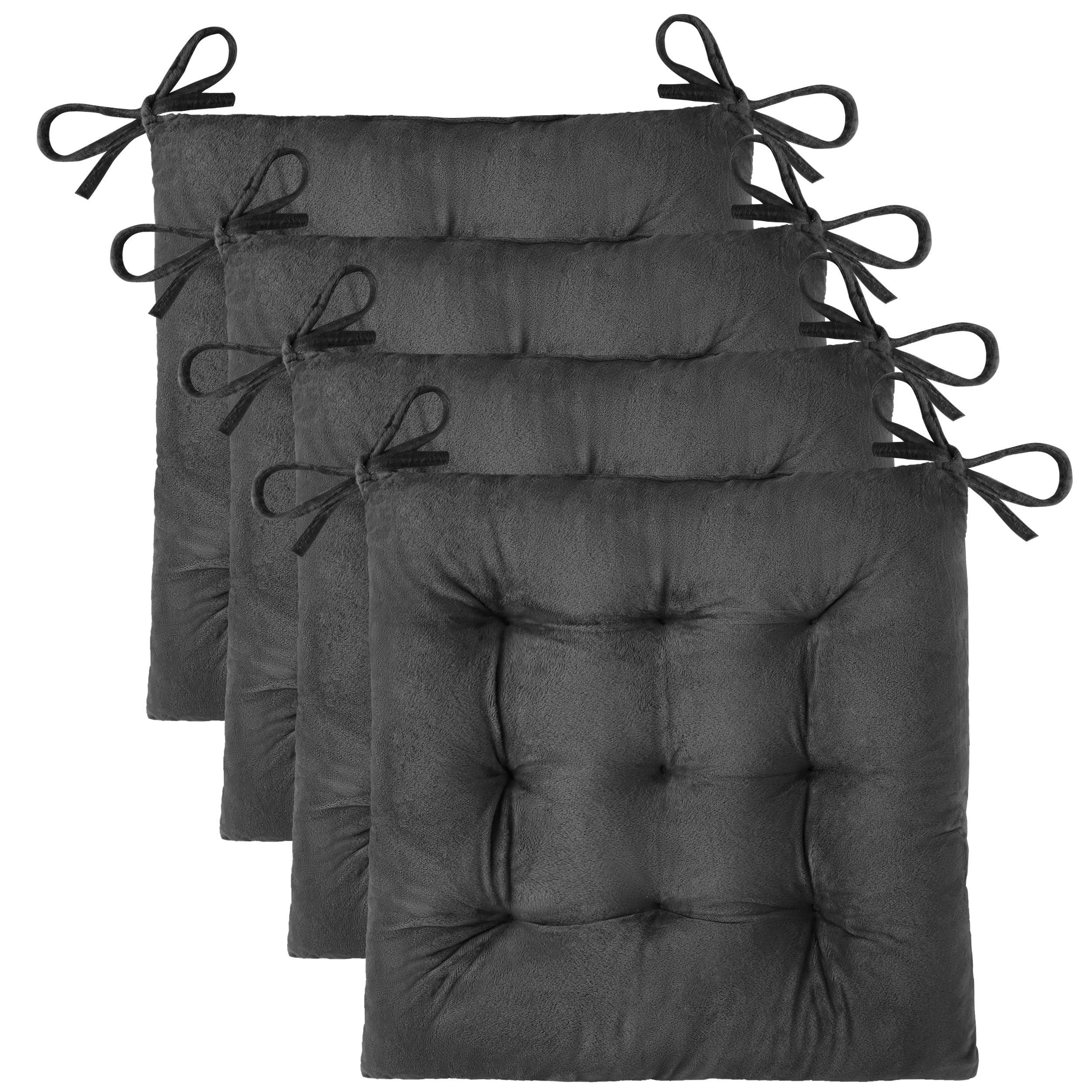 OVOV 4 Pack Chair Cushions for Dining Chairs Soft Seat Cushions for Kitchen Desk Chairs Square Chair Pads with Ties (15.5"x15.5" Green)