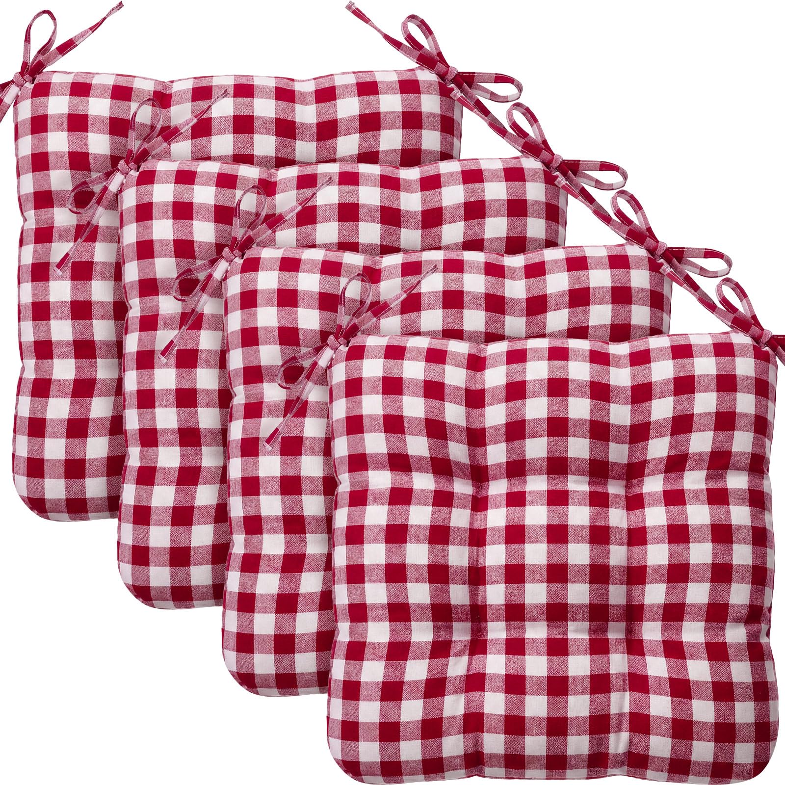 Geetery 4 Pack Chair Cushions for Dining Chairs, 16" x 15" Black and White Kitchen Chair Cushions with Ties Buffalo Plaid Soft Comfy Seat Pads for Home Office Living Room Outdoor Indoor