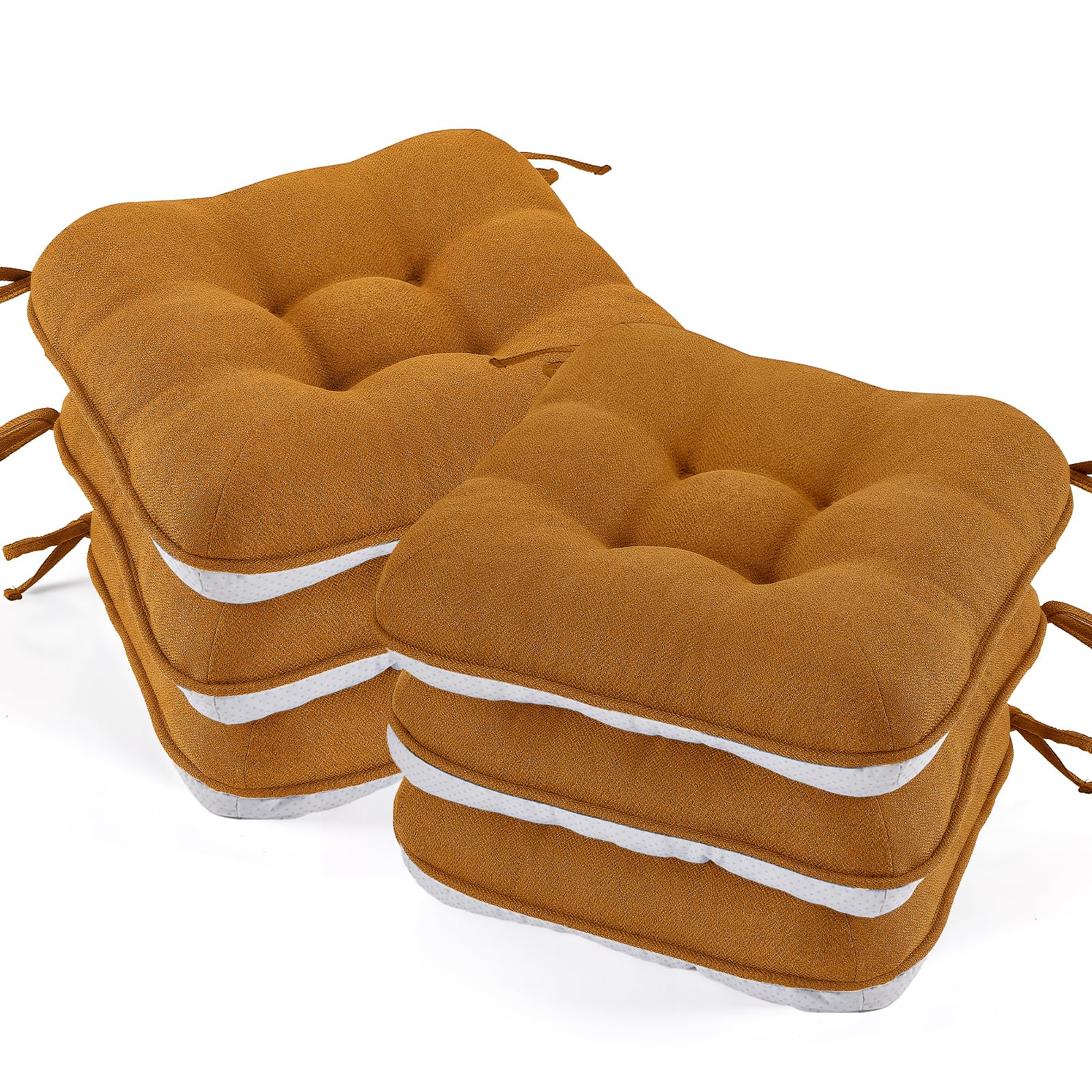 BETU Chair Cushions for Dining Chairs Set of 4,3.5" Thick Kitchen Table Chair Pads with Ties,Non Slip Backing and Covers, Seat Cushion for Dining Room,Bar,Patio Chairs,15.5"X15.5"X3.5",Beige