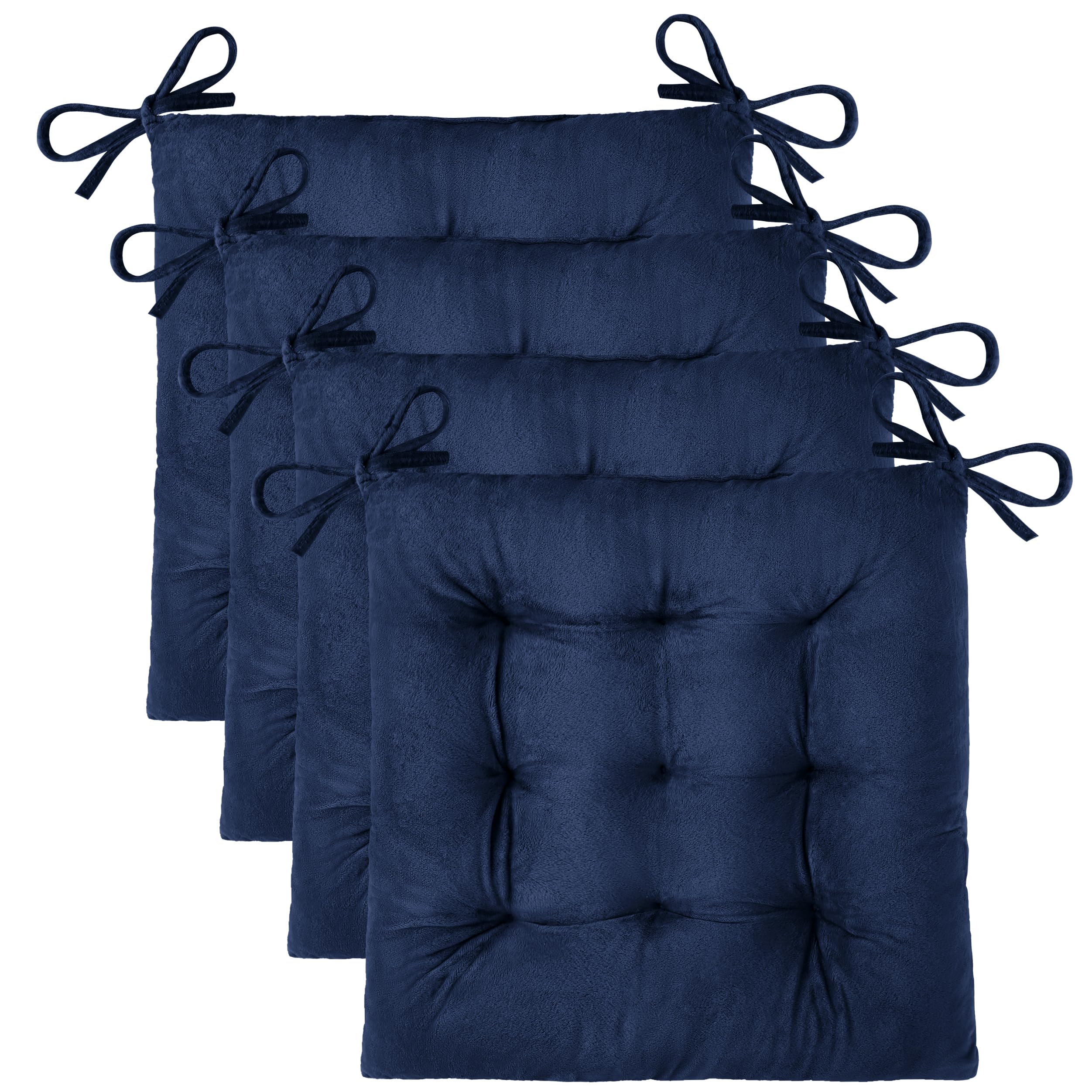 OVOV 4 Pack Chair Cushions for Dining Chairs Soft Seat Cushions for Kitchen Desk Chairs Square Chair Pads with Ties (15.5"x15.5" Green)