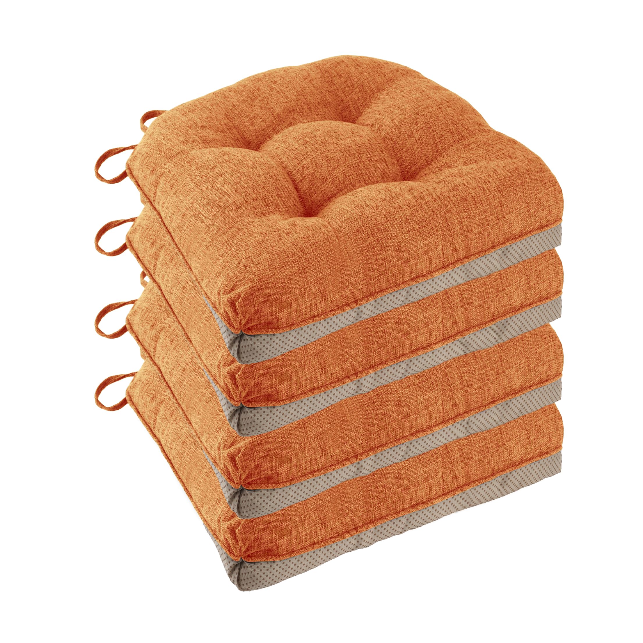Non Slip Chair Cushions for Dining Chairs Set of 4 Kitchen Chair Cushions 18"x18"x3" Turfted Chair Pads Comfortable and Soft Seat Cushion with Ties, Coffee