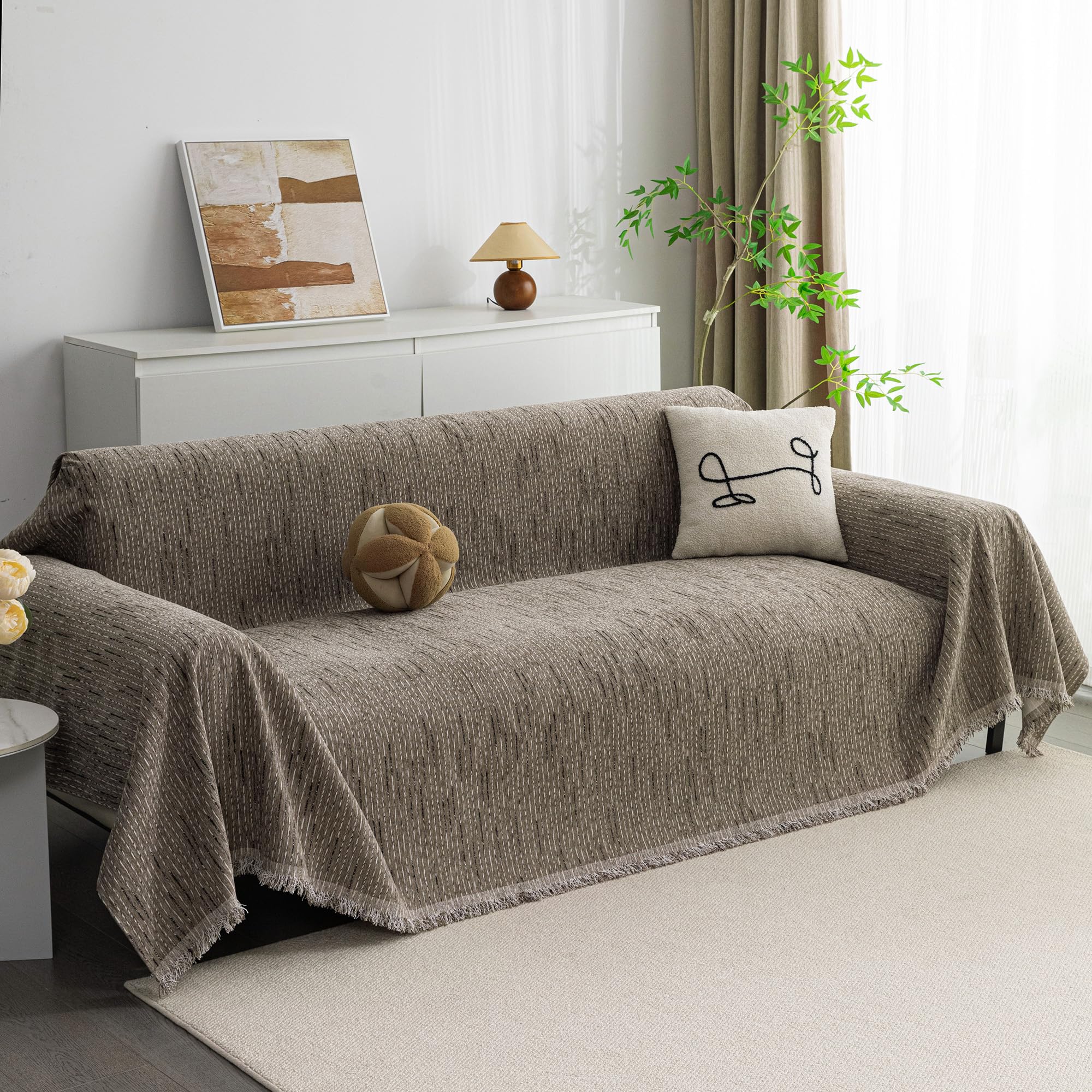 MYSKY HOME Couch Cover for Dogs, Washable Couch Covers, Non Slip Sofa Cover, Couch Cover 2 Cushion Sofa Dogs Furniture Protector with Tassels, Chenille Sofa Slipcover for Pets, 71"x118", Dark Grey