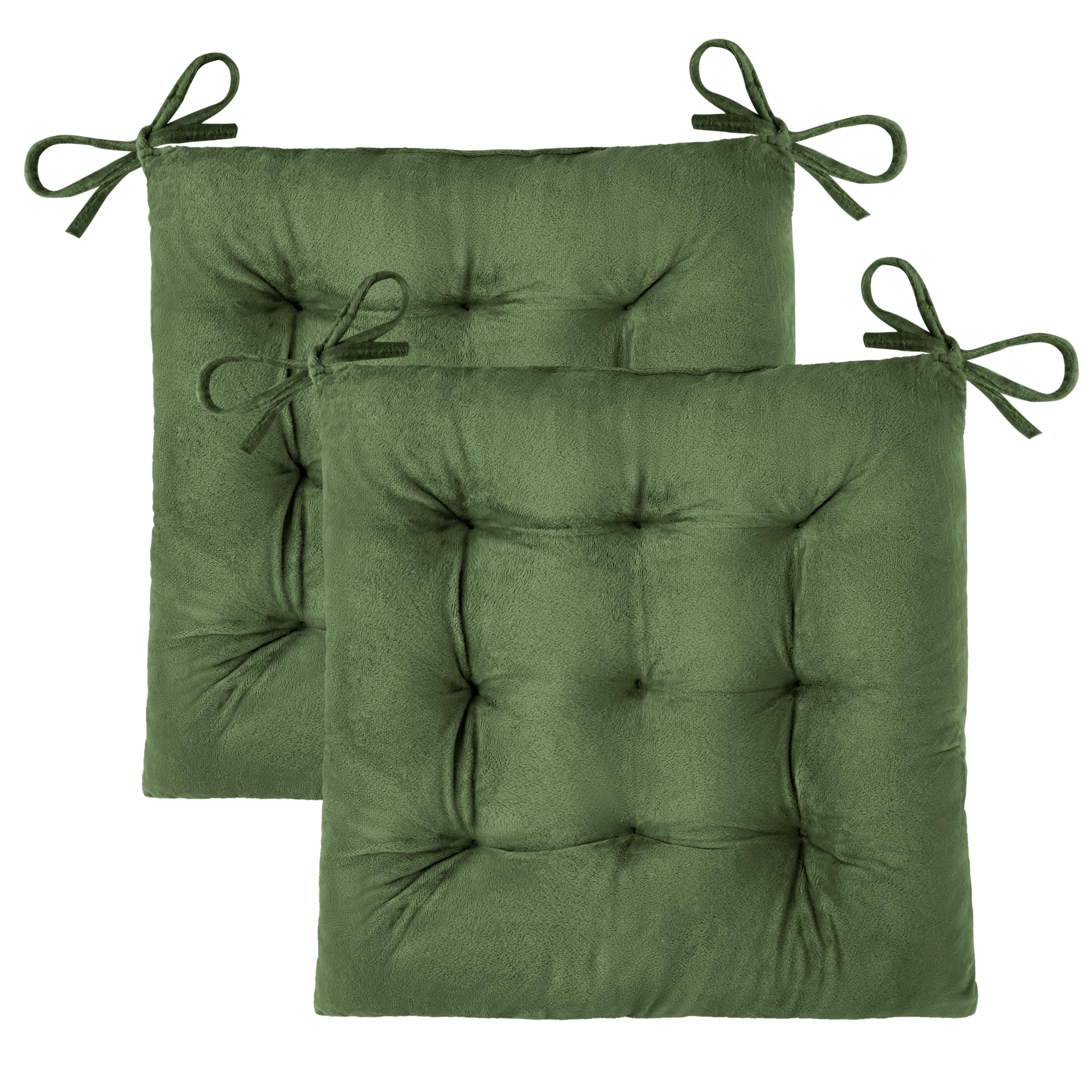 OVOV 4 Pack Chair Cushions for Dining Chairs Soft Seat Cushions for Kitchen Desk Chairs Square Chair Pads with Ties (15.5"x15.5" Green)