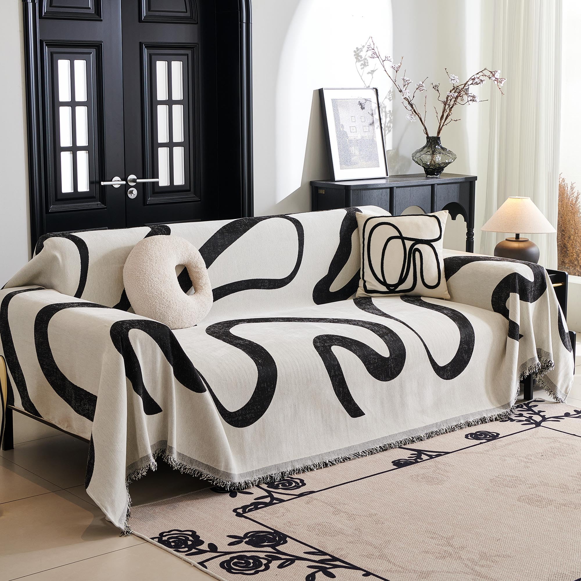 MYSKY HOME Couch Cover for Pets, Beige Couch Covers for 2 Cushion Couch Sofa, Sofa Slipcover Sectional L Shape Chenille Covers for Pets, Throw Couch for Dogs, Kids,71" X118"