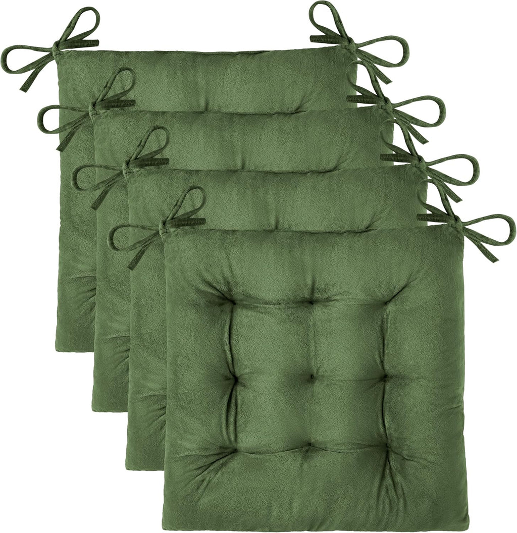 OVOV 4 Pack Chair Cushions for Dining Chairs Soft Seat Cushions for Kitchen Desk Chairs Square Chair Pads with Ties (15.5"x15.5" Green)