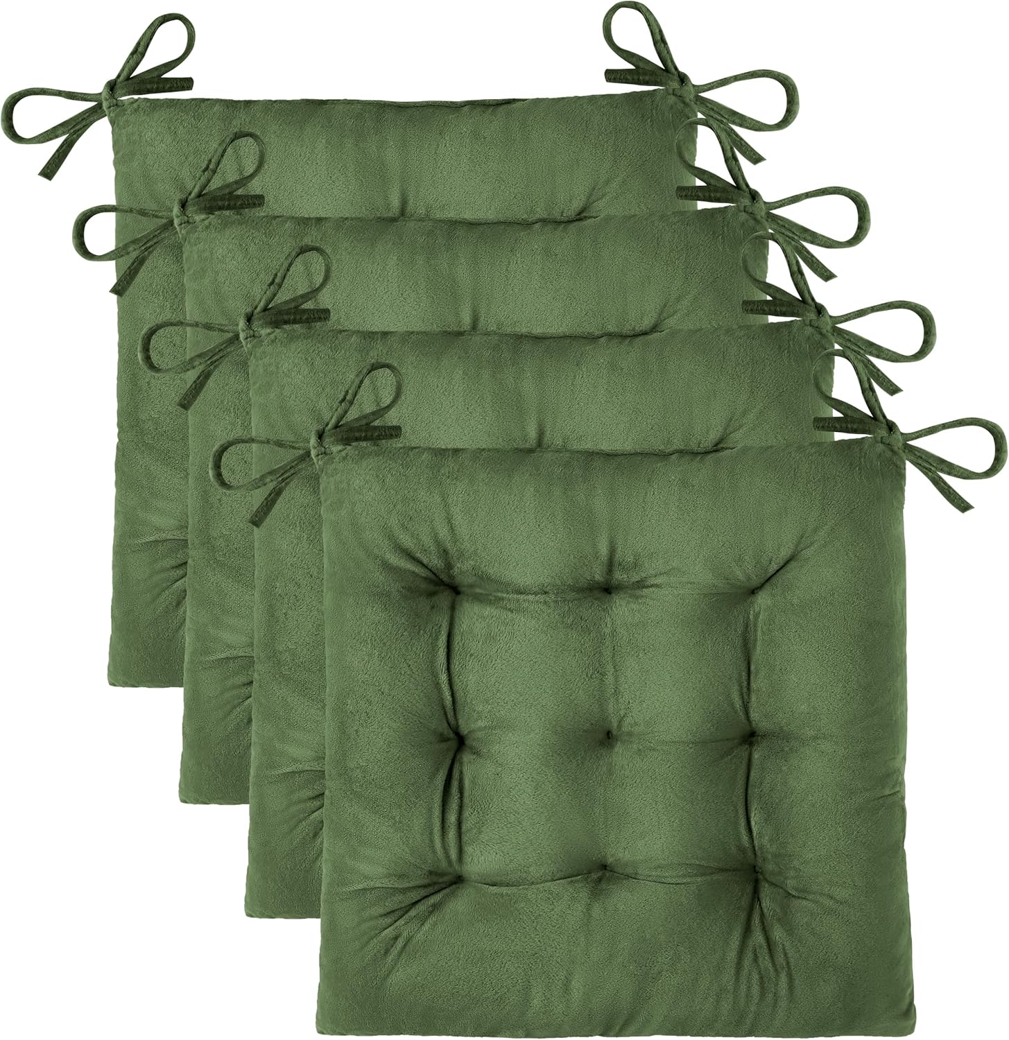 OVOV 4 Pack Chair Cushions for Dining Chairs Soft Seat Cushions for Kitchen Desk Chairs Square Chair Pads with Ties (15.5"x15.5" Green)