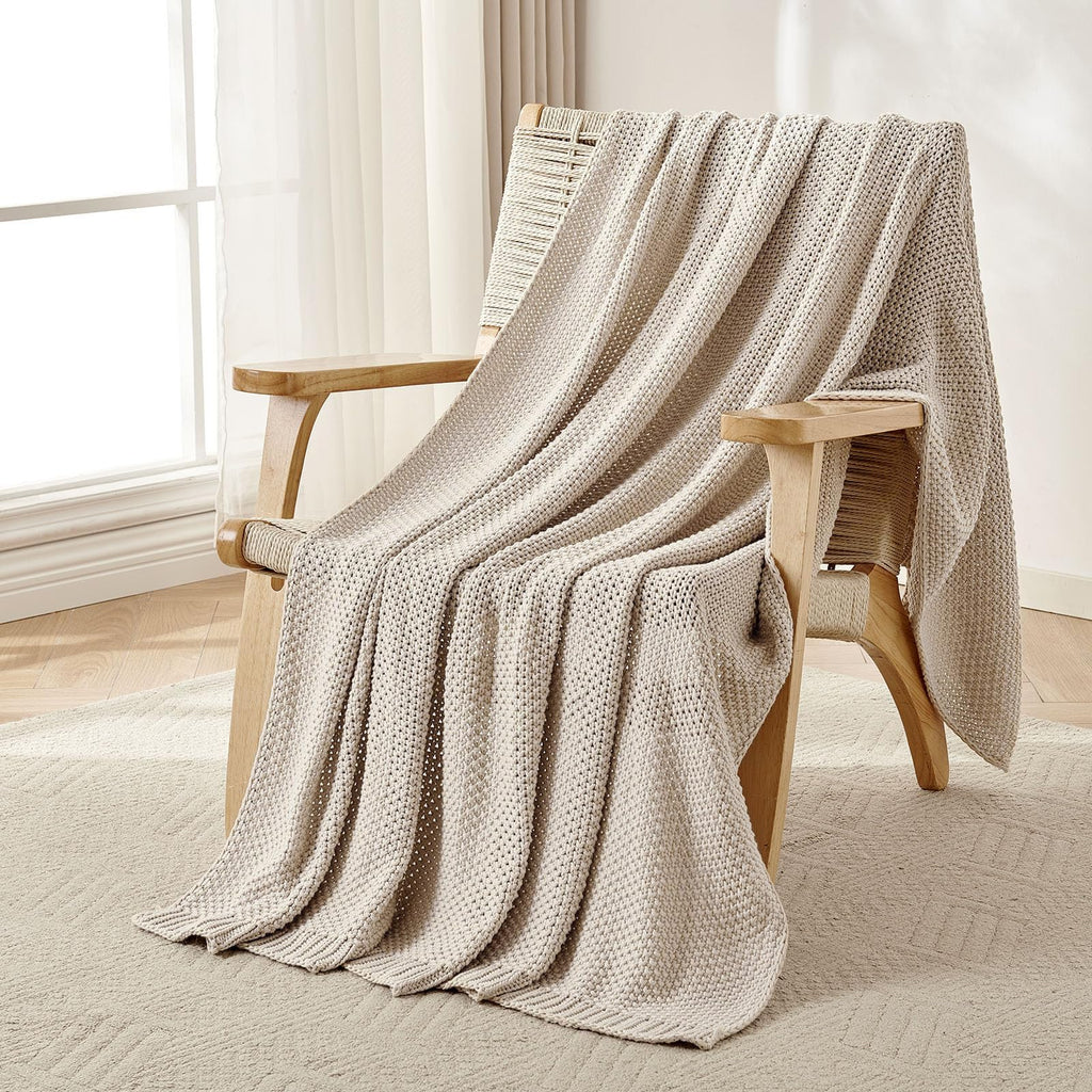 Joydeco Chunky Cable Knit Throw Blanket, Lightweight 100% Cotton Soft Cozy Throw Twin Blanket for Couch Bed and Sofa, Rustic Breathable Farmhouse Blanket Gift for Women Men(Cream White, 51"x63")