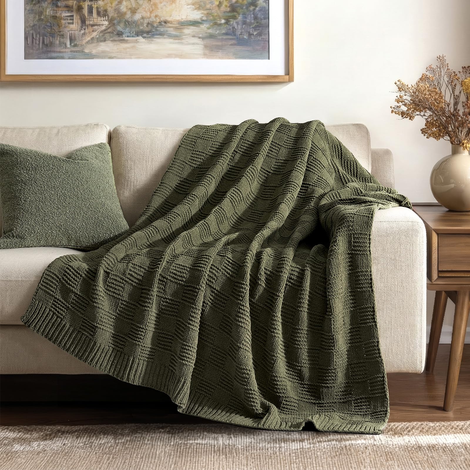 EVERGRACEHOME Chunky Chenille Knit Throw Blanket for Couch, Soft Luxurious Moss Stitch Blankets for Bed, Cozy Decorative Farmhouse Knitted Throws for Sofa, Stormy Blue, 60" x 80"