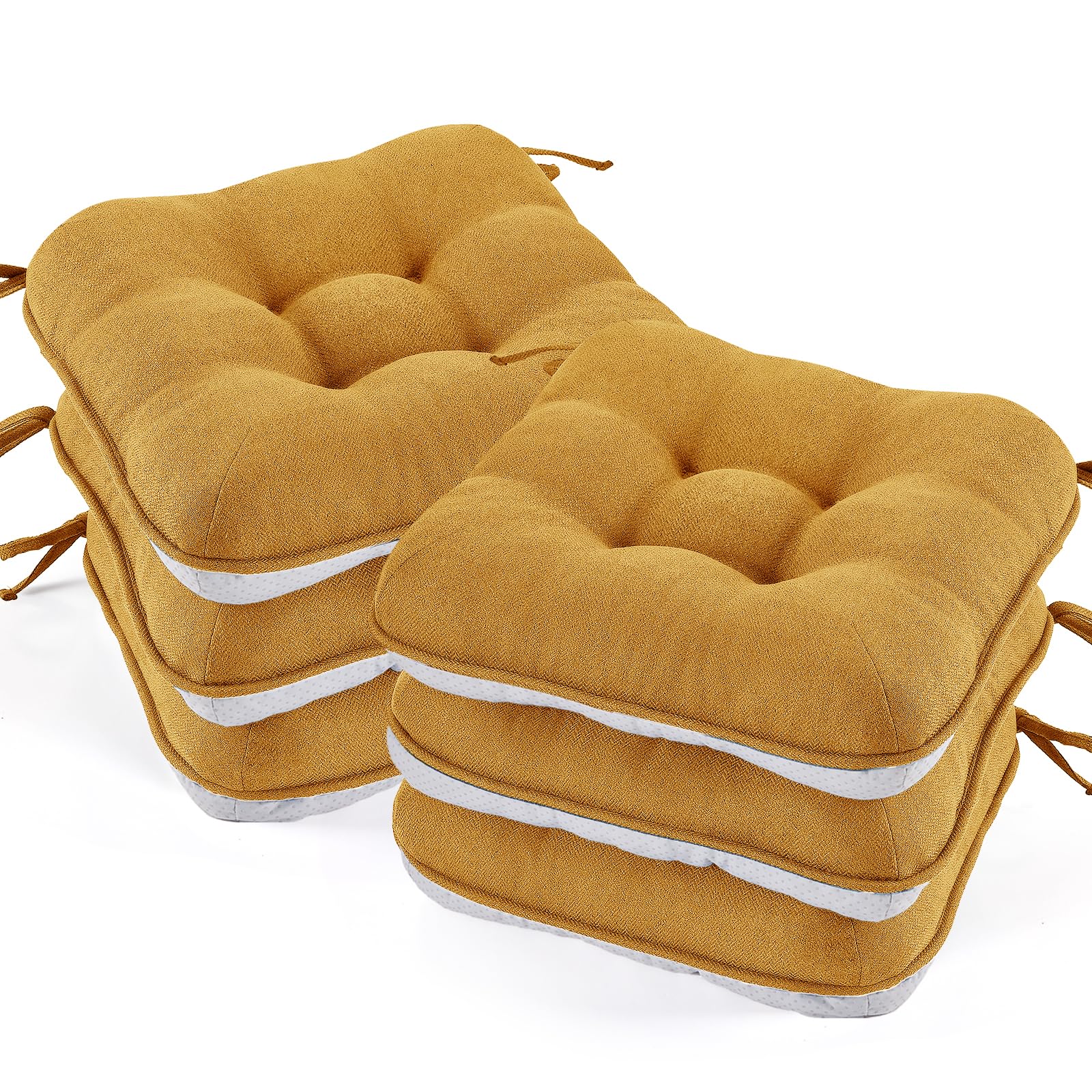 BETU Chair Cushions for Dining Chairs Set of 4,3.5" Thick Kitchen Table Chair Pads with Ties,Non Slip Backing and Covers, Seat Cushion for Dining Room,Bar,Patio Chairs,15.5"X15.5"X3.5",Beige
