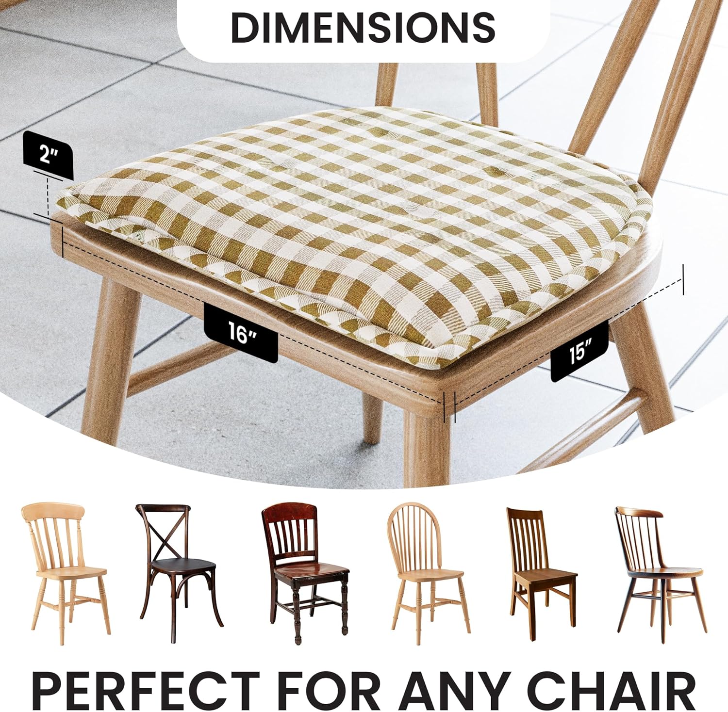 Non-Slip Chair Cushions, Assembled in USA, U-Shaped Skid-Proof Seat Pads for Dining Room, Kitchen, Office, 15"x16"