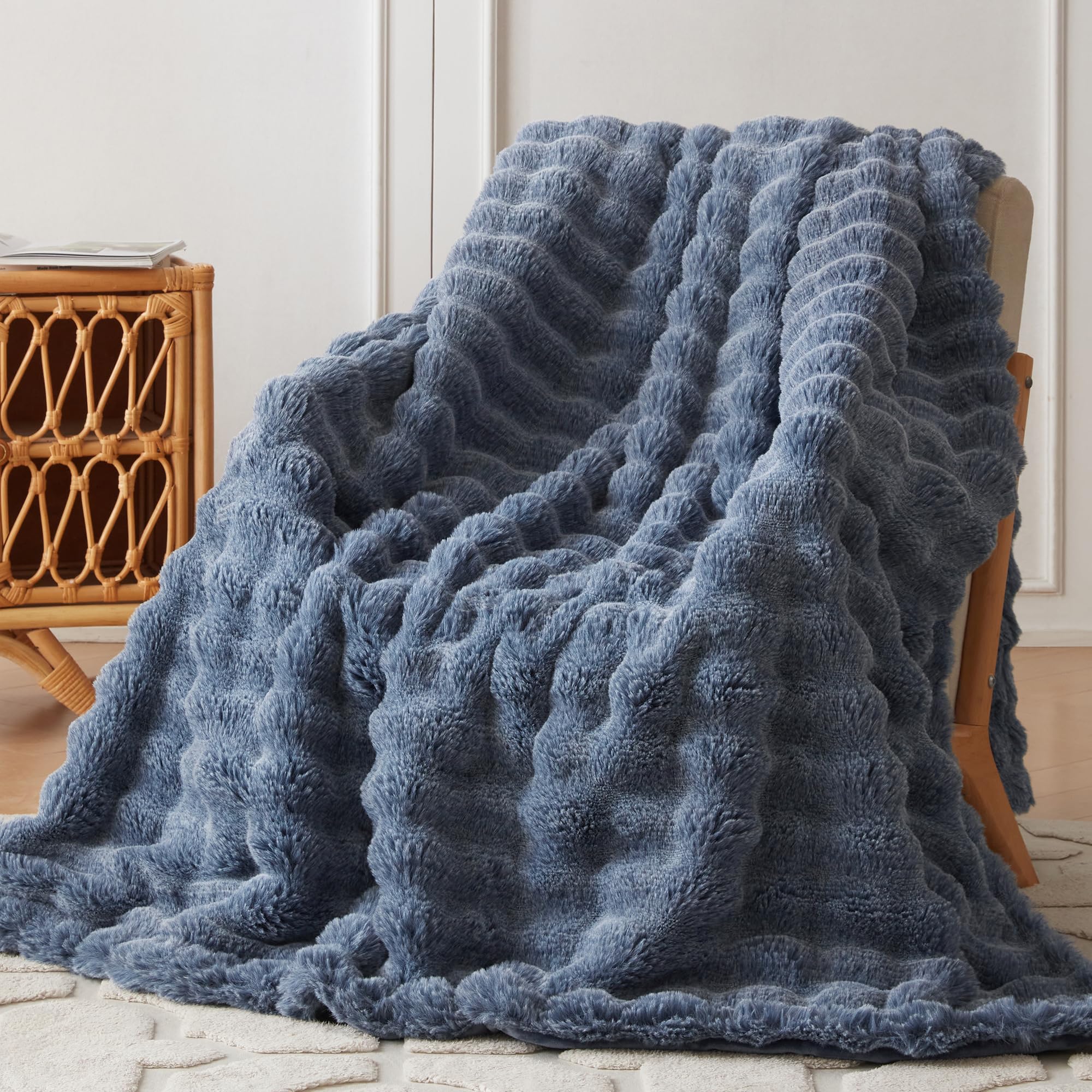 COOVA Faux Fur Throw Blanket for Couch, Cozy Soft and Fuzzy Plush Rabbit Fur Bubble Blanket for Sofa Bedroom Living Room, 50x60 Inches Tie Dye Brown