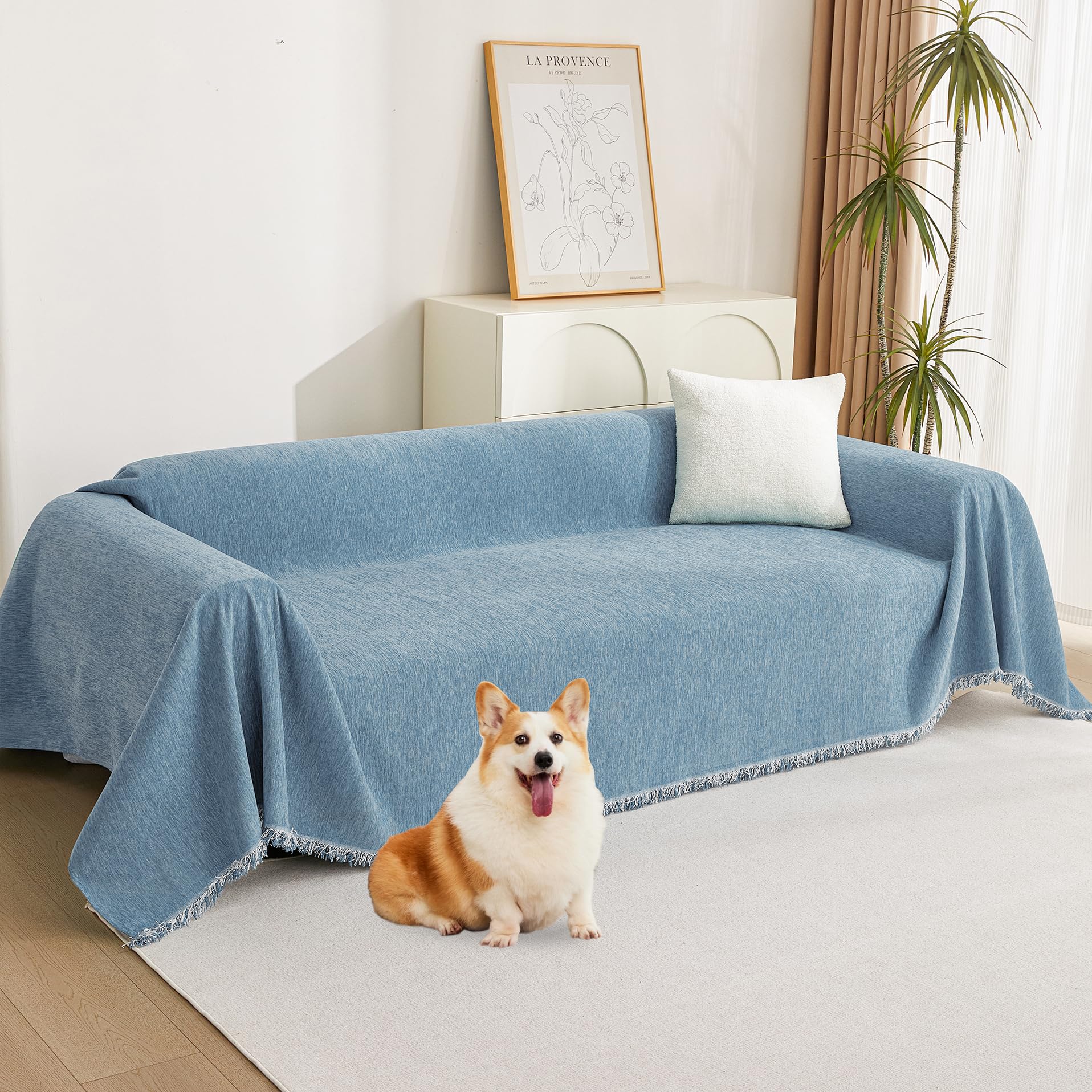 MYSKY HOME Couch Cover for Pets, Beige Couch Covers for 2 Cushion Couch Sofa, Sofa Slipcover Sectional L Shape Chenille Covers for Pets, Throw Couch for Dogs, Kids,71" X118"