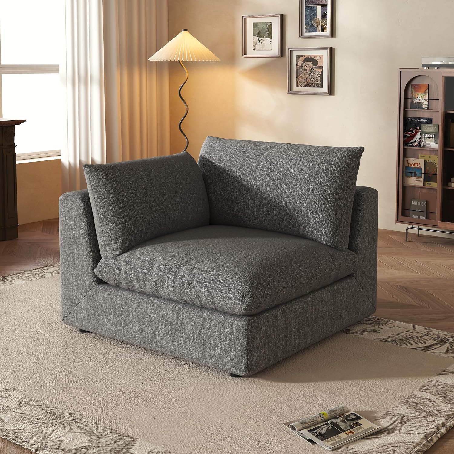 Fajiani Cloud Sofa Slipcover, Middle Module Sofa Cover, Linen Blend Fabric, Cream White, Removable & Washable